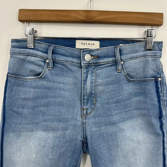 PacSun Jeans Women's Size 26 Blue Ankle Jegging Mid Rise Striped Stretch Logo - Picture 4 of 11